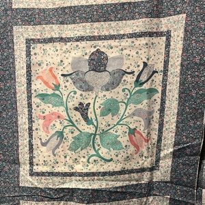 Quilt Panel Fabric Country Tulips Floral Blue Pink Green For Sewing, Quilting